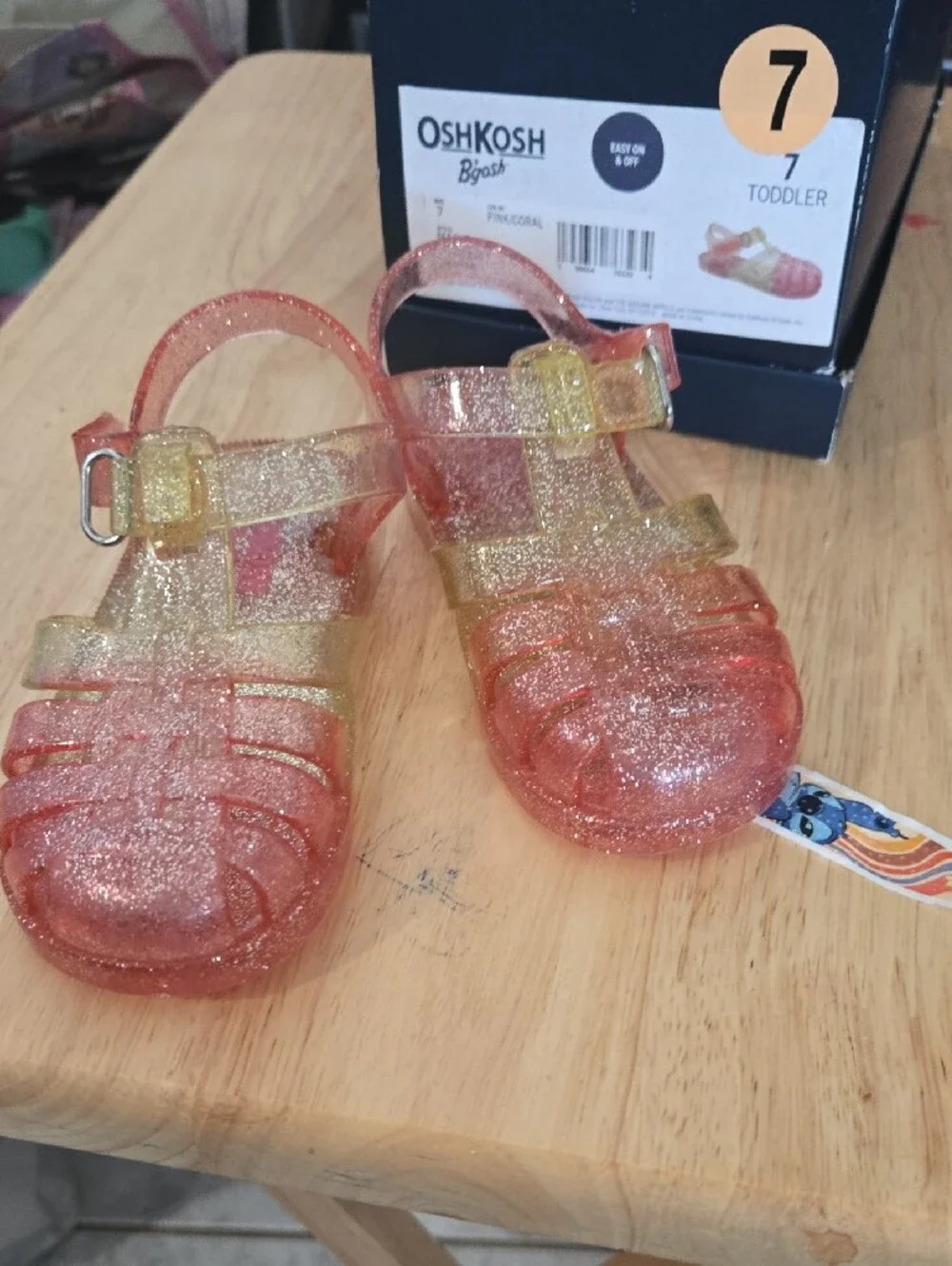 OshKosh B'gosh Glitter Jelly Sandals - Pink and Gold Sparkle